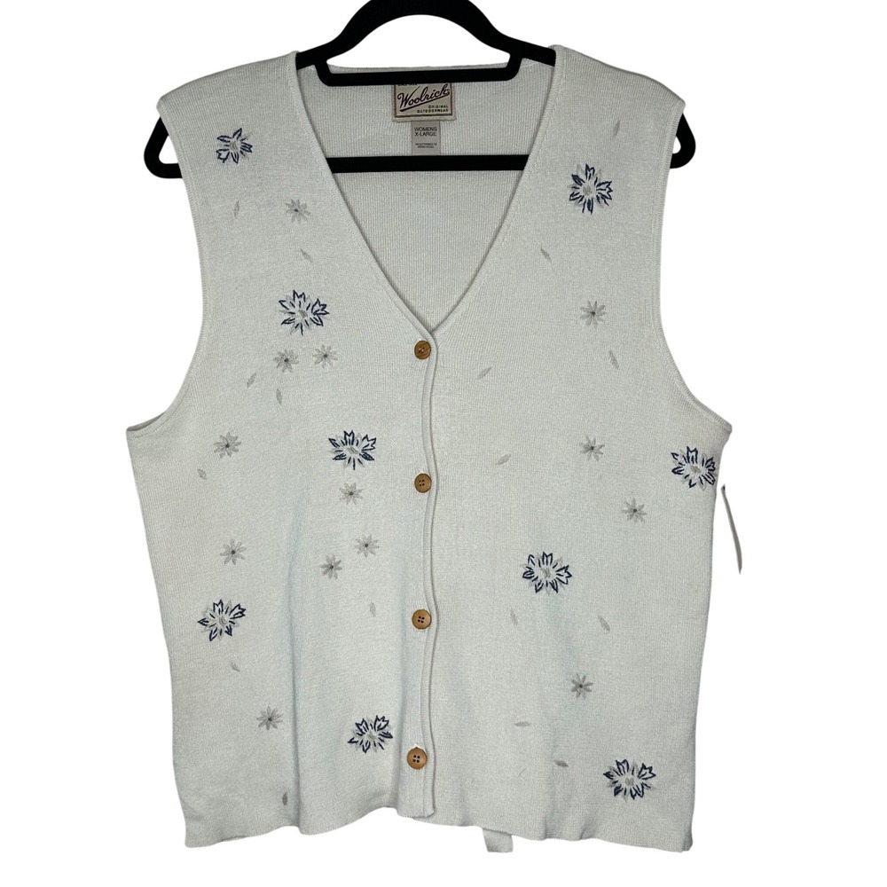 Woolrich NWT VTG‎ Women's XL Sleeveless Floral Embroidered Knit Cardigan Vest